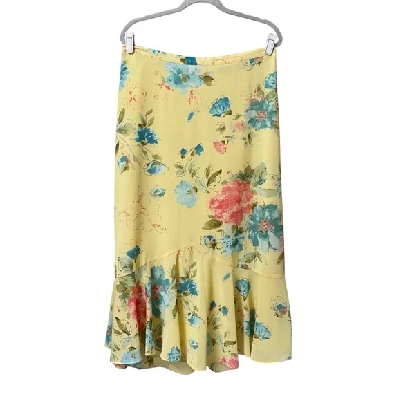 Emma James yellow summer floral stretch waistband long flare hem skirt size 14 - Picture 4 of 13